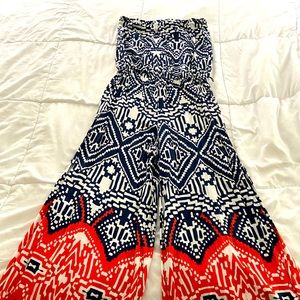 Strapless Ikat print jumpsuit, size M